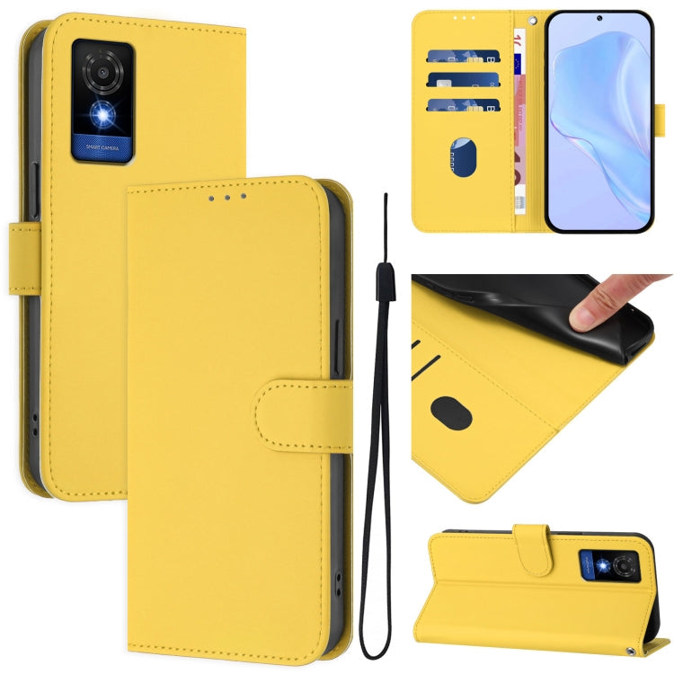 Skin Feel Solid Color Leather Phone Case with Lanyard, For TCL 405 / 406 / 408
