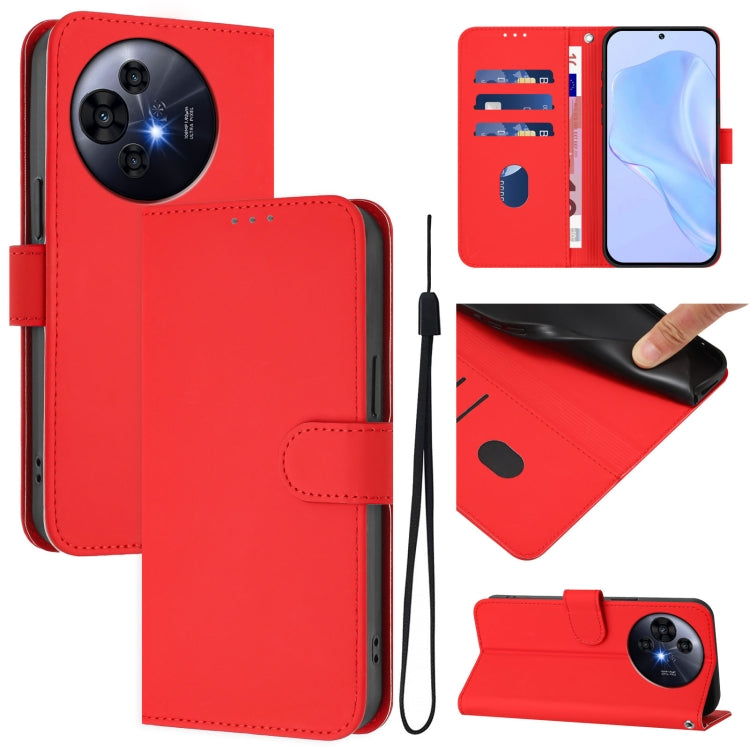 Skin Feel Solid Color Leather Phone Case with Lanyard, For TCL 50 XL