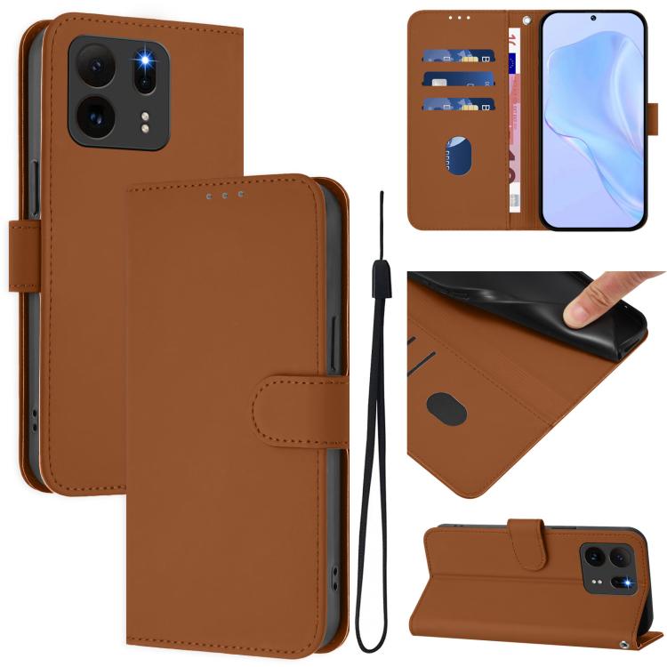 Skin Feel Solid Color Leather Phone Case with Lanyard, For TCL K32 5G / K33 5G
