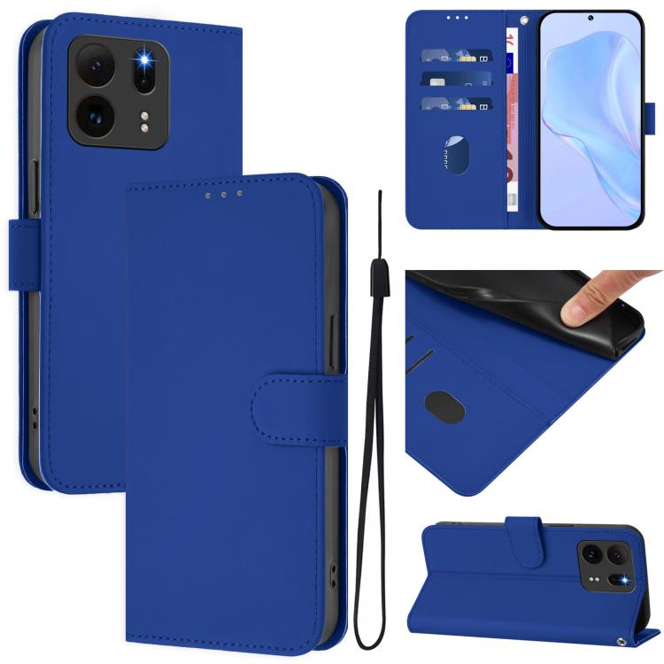 Skin Feel Solid Color Leather Phone Case with Lanyard, For TCL K32 5G / K33 5G