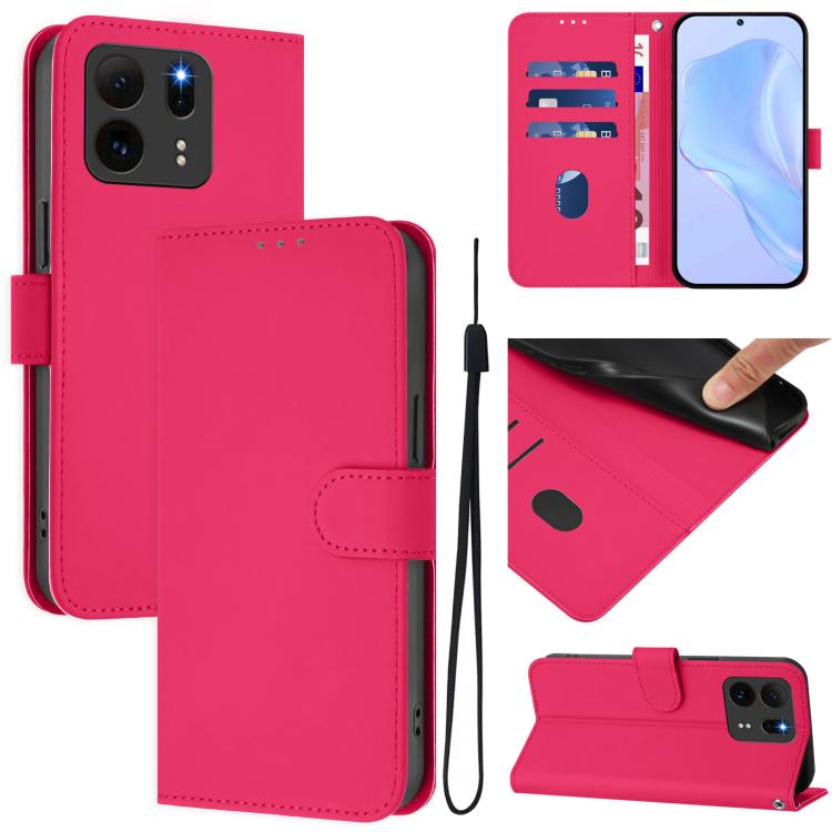 Skin Feel Solid Color Leather Phone Case with Lanyard, For TCL K32 5G / K33 5G