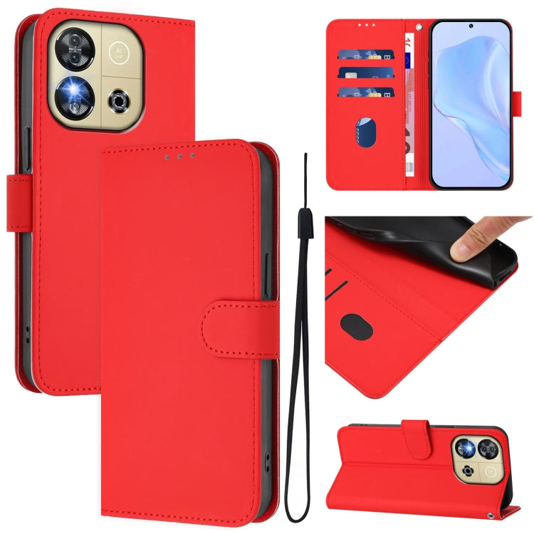 Skin Feel Solid Color Leather Phone Case with Lanyard, For Oukitel C57s
