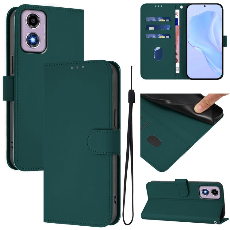 Skin Feel Solid Color Leather Phone Case with Lanyard, For Motorola Moto E14 / G04 4G