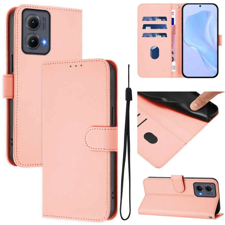 Skin Feel Solid Color Leather Phone Case with Lanyard, For Motorola Edge 5G 2024