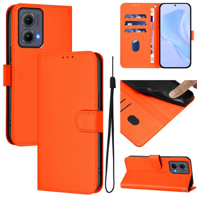 Skin Feel Solid Color Leather Phone Case with Lanyard, For Motorola Edge 5G 2024