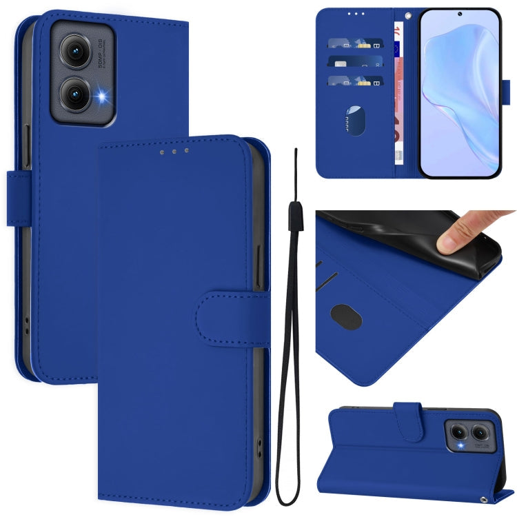 Skin Feel Solid Color Leather Phone Case with Lanyard, For Motorola Edge 5G 2024