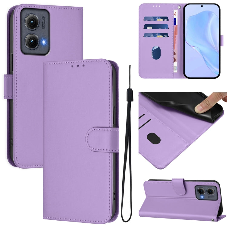 Skin Feel Solid Color Leather Phone Case with Lanyard, For Motorola Edge 5G 2024