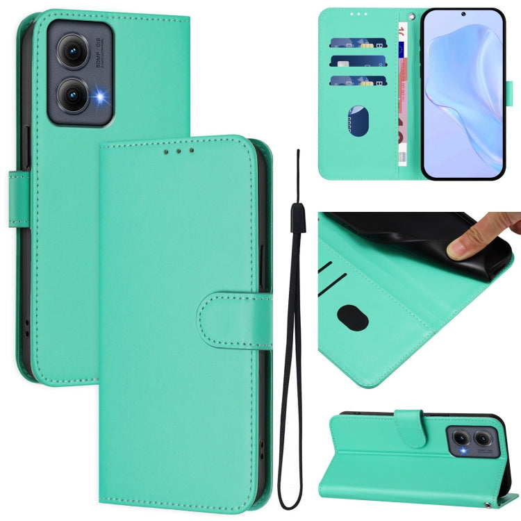 Skin Feel Solid Color Leather Phone Case with Lanyard, For Motorola Edge 5G 2024
