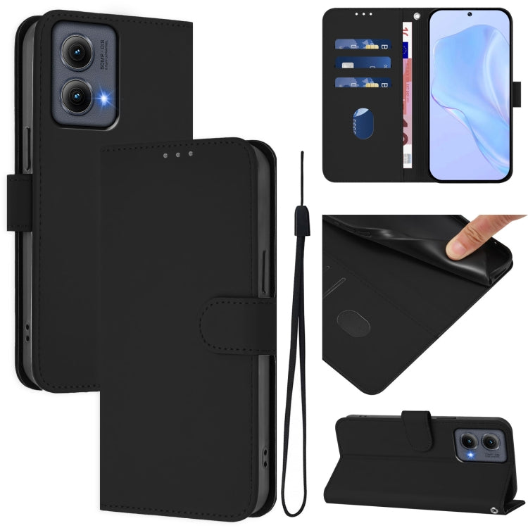 Skin Feel Solid Color Leather Phone Case with Lanyard, For Motorola Edge 5G 2024
