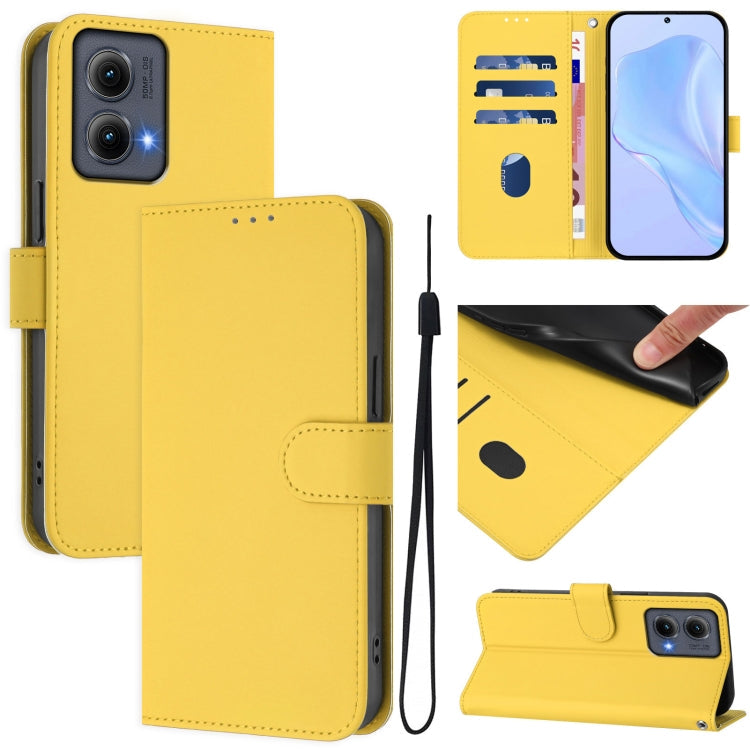 Skin Feel Solid Color Leather Phone Case with Lanyard, For Motorola Edge 5G 2024