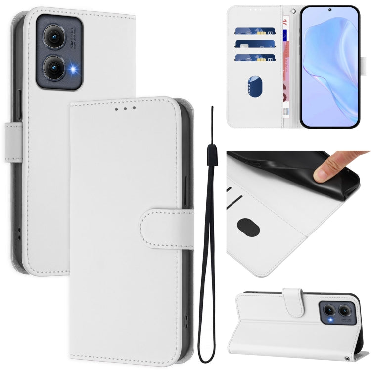Skin Feel Solid Color Leather Phone Case with Lanyard, For Motorola Edge 5G 2024