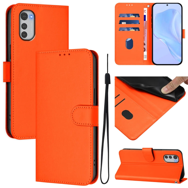 Skin Feel Solid Color Leather Phone Case with Lanyard, For Motorola Moto E32 4G Global