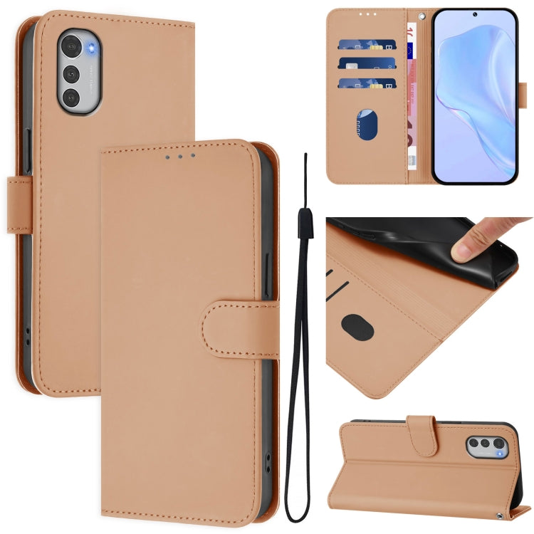 Skin Feel Solid Color Leather Phone Case with Lanyard, For Motorola Moto E32 4G Global