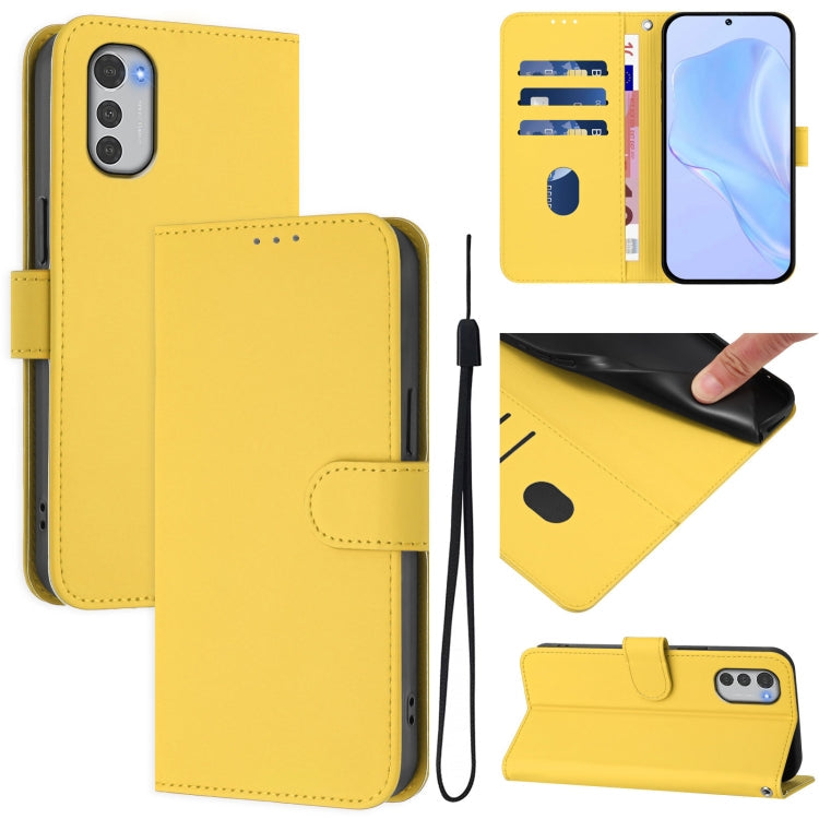 Skin Feel Solid Color Leather Phone Case with Lanyard, For Motorola Moto E32 4G Global