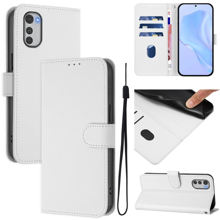 Skin Feel Solid Color Leather Phone Case with Lanyard, For Motorola Moto E32 4G Global