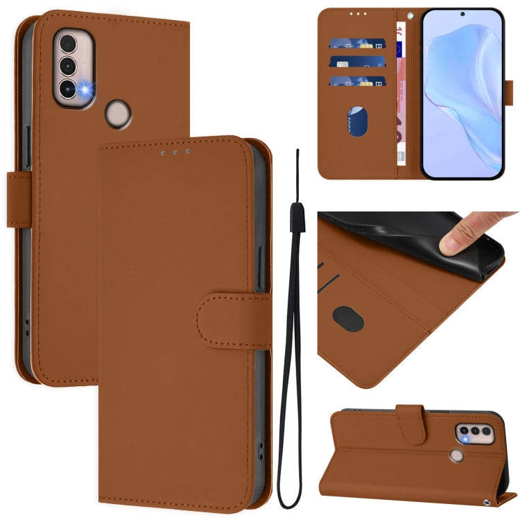 Skin Feel Solid Color Leather Phone Case with Lanyard, For Motorola Moto E20 / E30 / E40