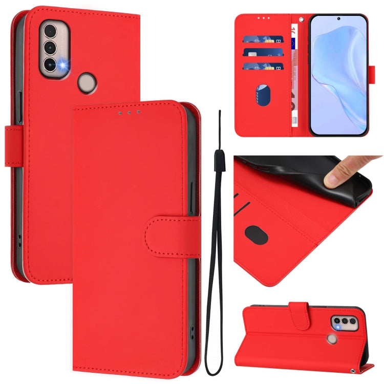 Skin Feel Solid Color Leather Phone Case with Lanyard, For Motorola Moto E20 / E30 / E40