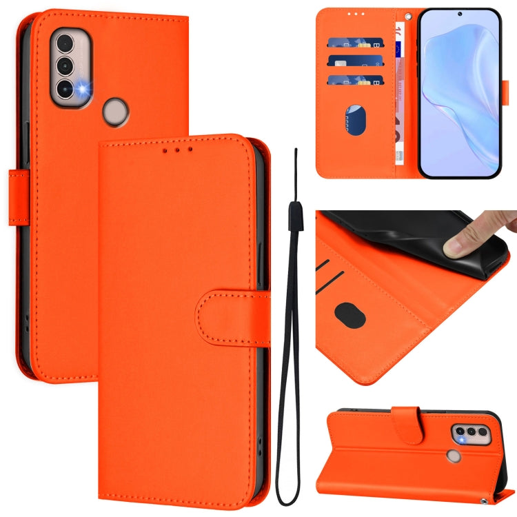 Skin Feel Solid Color Leather Phone Case with Lanyard, For Motorola Moto E20 / E30 / E40