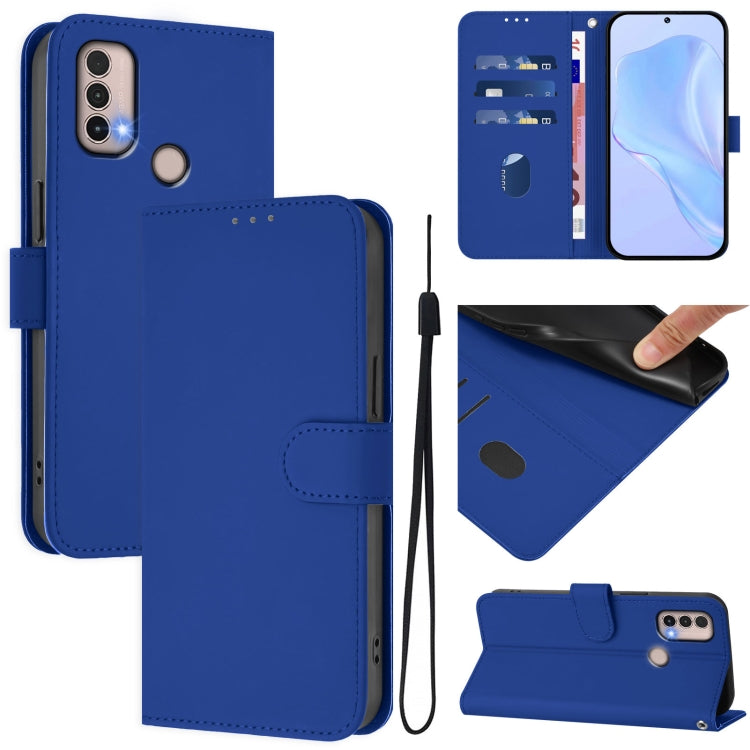 Skin Feel Solid Color Leather Phone Case with Lanyard, For Motorola Moto E20 / E30 / E40