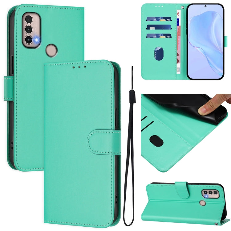 Skin Feel Solid Color Leather Phone Case with Lanyard, For Motorola Moto E20 / E30 / E40