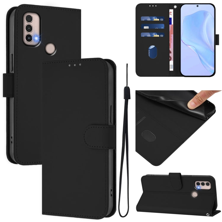 Skin Feel Solid Color Leather Phone Case with Lanyard, For Motorola Moto E20 / E30 / E40