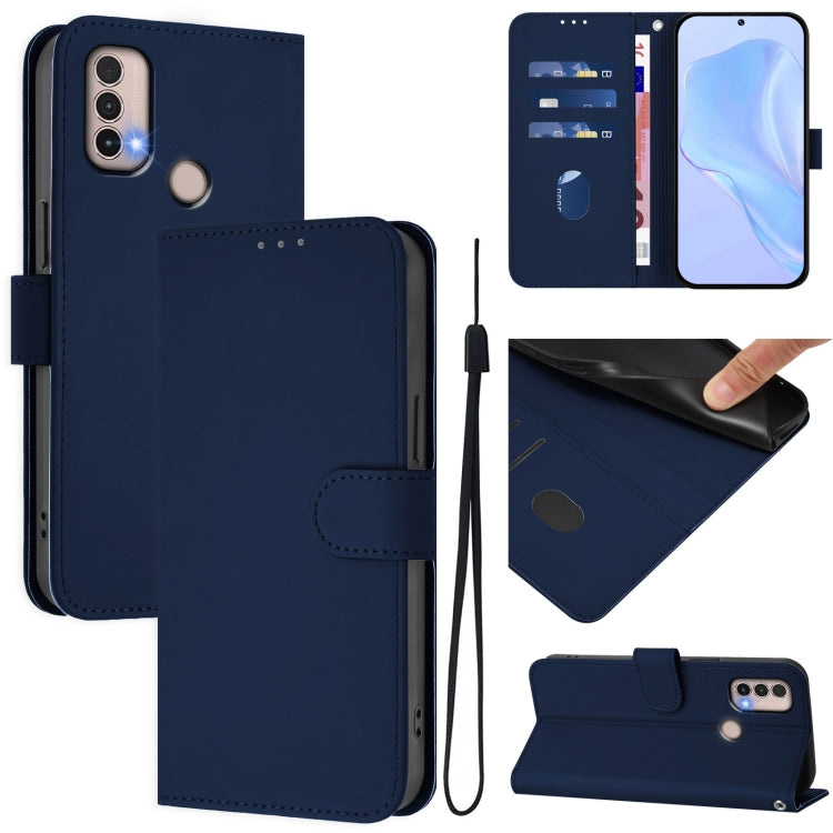 Skin Feel Solid Color Leather Phone Case with Lanyard, For Motorola Moto E20 / E30 / E40
