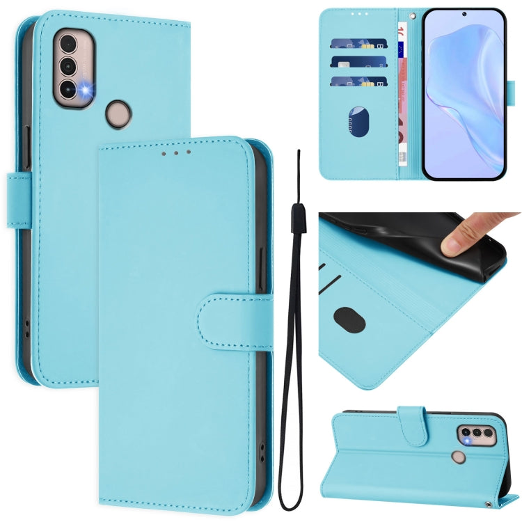 Skin Feel Solid Color Leather Phone Case with Lanyard, For Motorola Moto E20 / E30 / E40