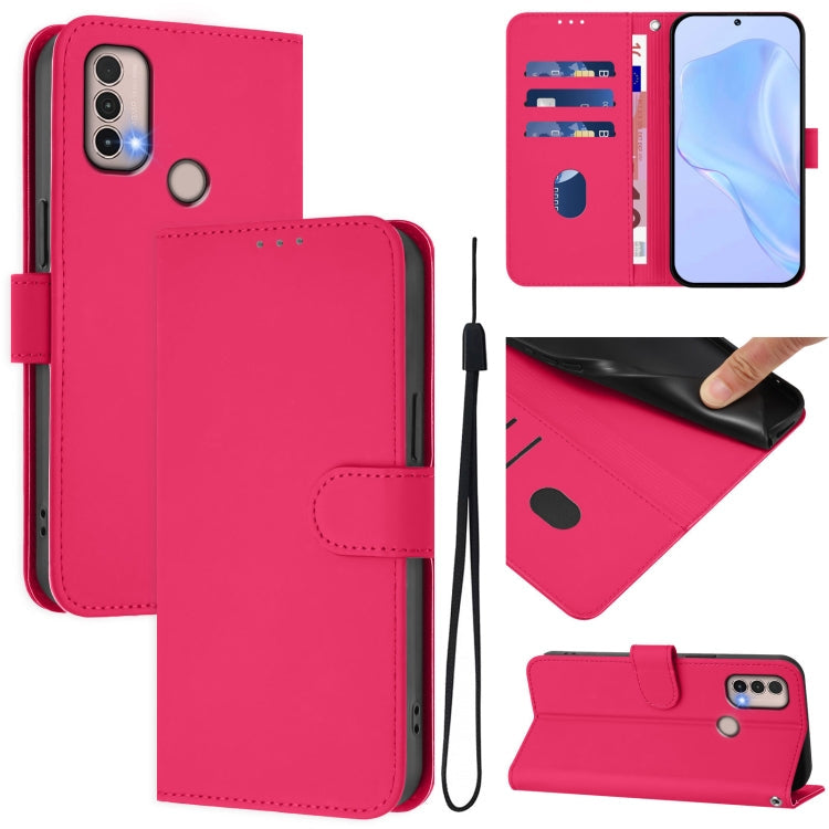 Skin Feel Solid Color Leather Phone Case with Lanyard, For Motorola Moto E20 / E30 / E40