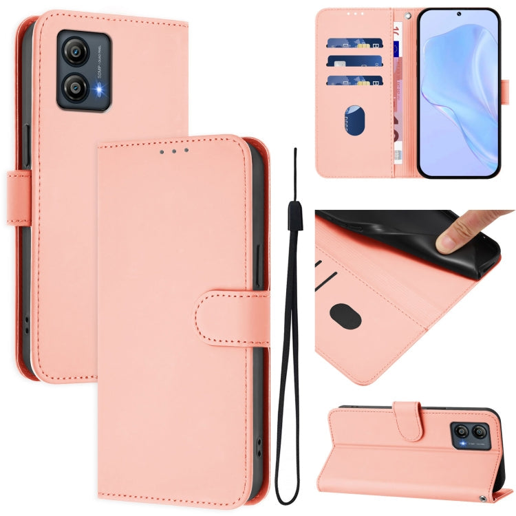 Skin Feel Solid Color Leather Phone Case with Lanyard, For Motorola Edge 50 Pro