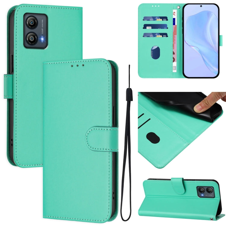 Skin Feel Solid Color Leather Phone Case with Lanyard, For Motorola Edge 50 Pro