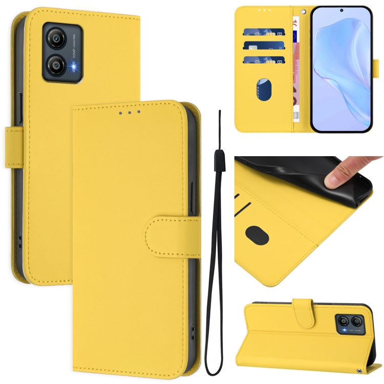 Skin Feel Solid Color Leather Phone Case with Lanyard, For Motorola Edge 50 Pro