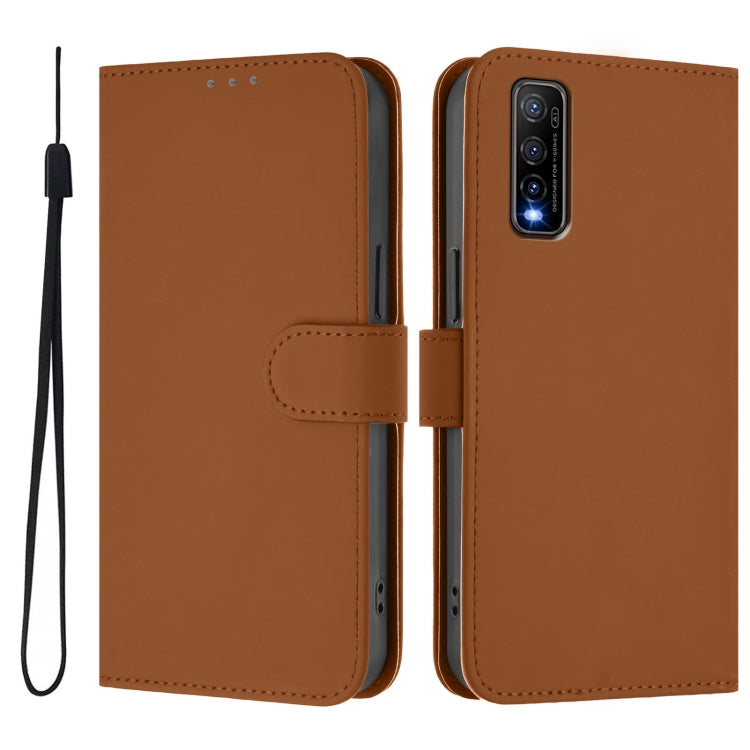 Skin Feel Solid Color Leather Phone Case with Lanyard, For vivo Y70S