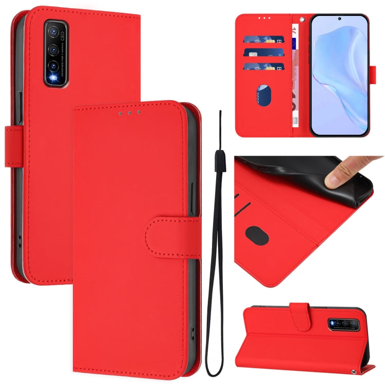 Skin Feel Solid Color Leather Phone Case with Lanyard, For vivo Y70S