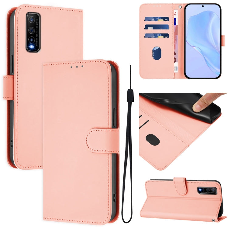 Skin Feel Solid Color Leather Phone Case with Lanyard, For vivo Y70S