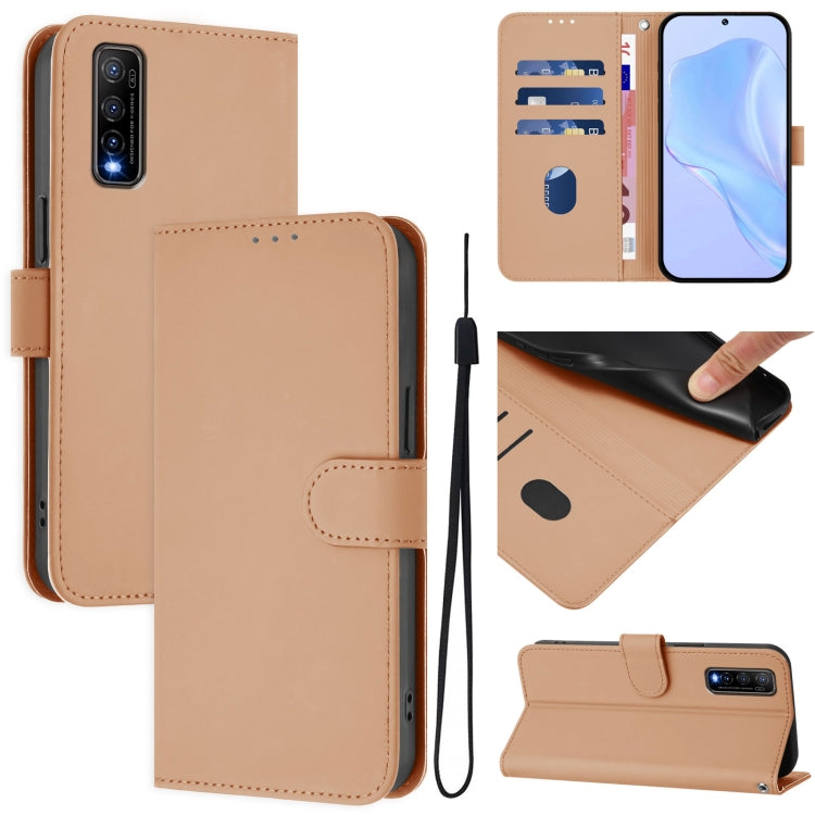 Skin Feel Solid Color Leather Phone Case with Lanyard, For vivo Y70S