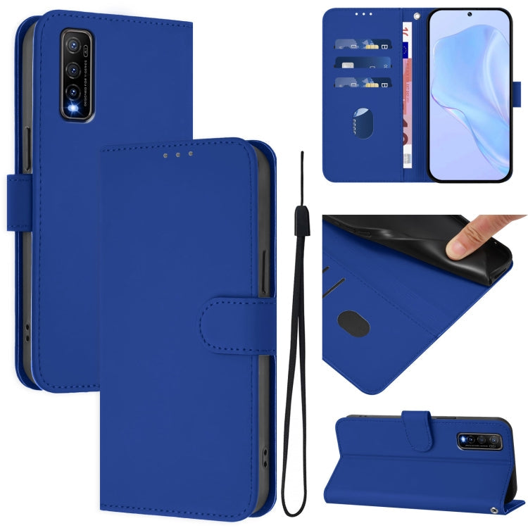 Skin Feel Solid Color Leather Phone Case with Lanyard, For vivo Y70S