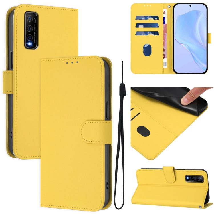 Skin Feel Solid Color Leather Phone Case with Lanyard, For vivo Y70S