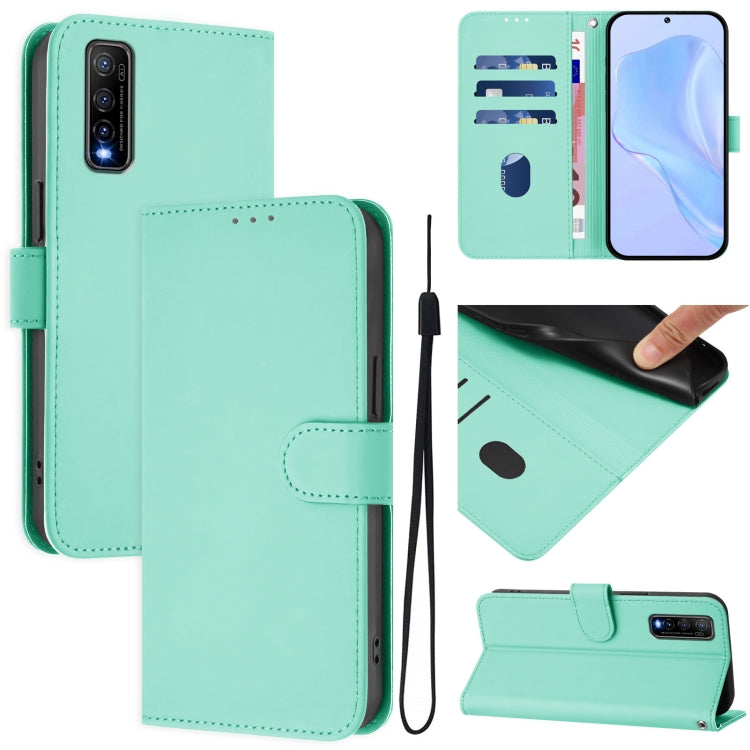 Skin Feel Solid Color Leather Phone Case with Lanyard, For vivo Y70S
