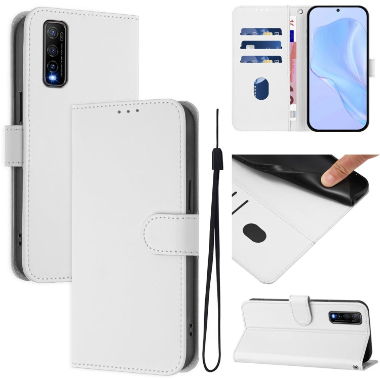 Skin Feel Solid Color Leather Phone Case with Lanyard, For vivo Y70S