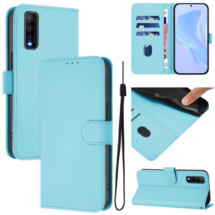 Skin Feel Solid Color Leather Phone Case with Lanyard, For vivo Y70S