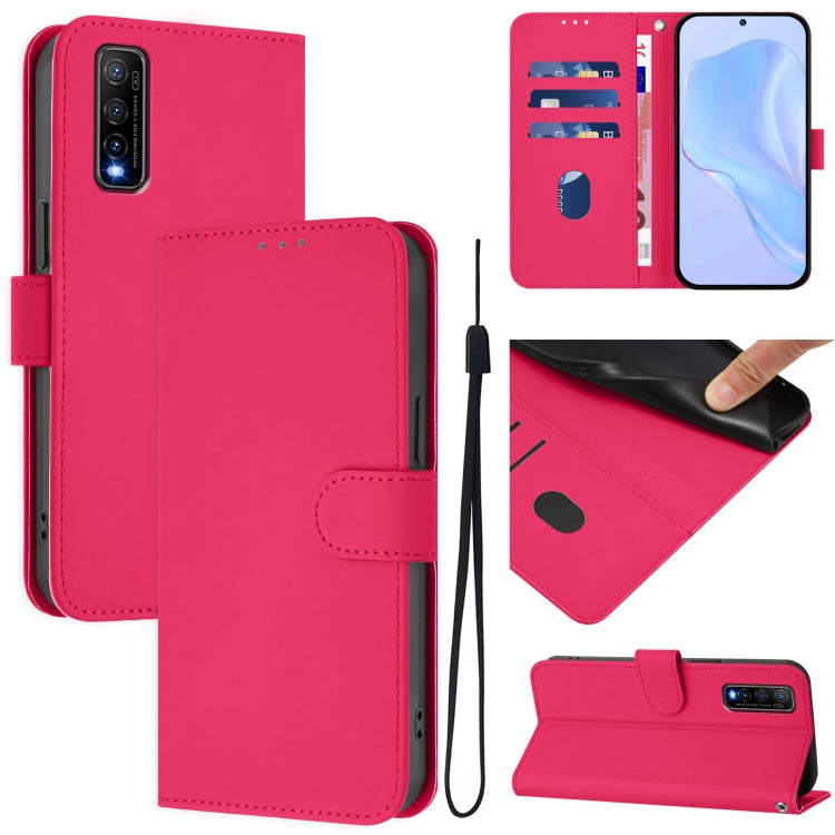 Skin Feel Solid Color Leather Phone Case with Lanyard, For vivo Y70S
