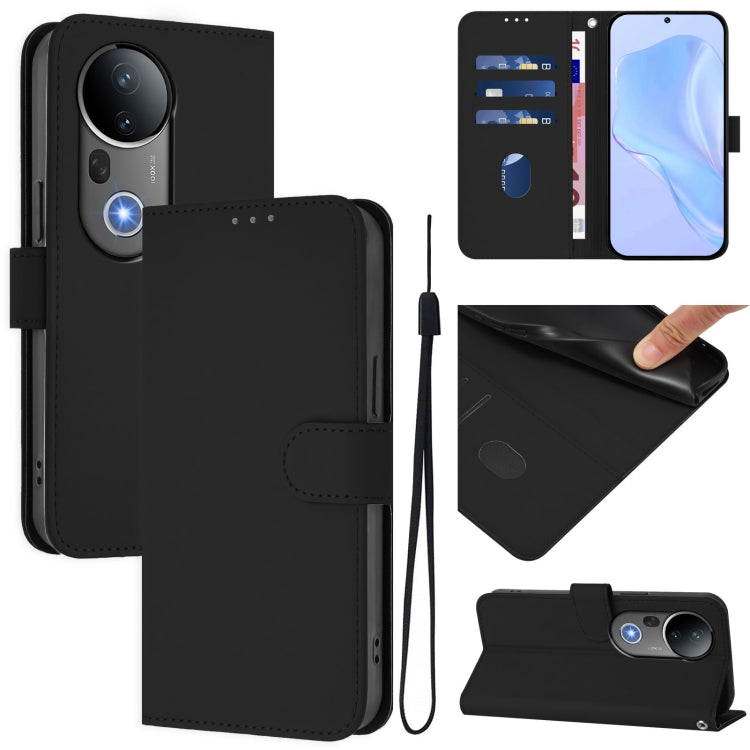 Skin Feel Solid Color Leather Phone Case with Lanyard, For vivo S20 Pro