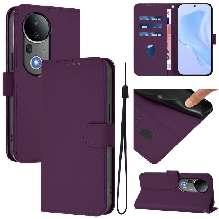 Skin Feel Solid Color Leather Phone Case with Lanyard, For vivo S20 Pro