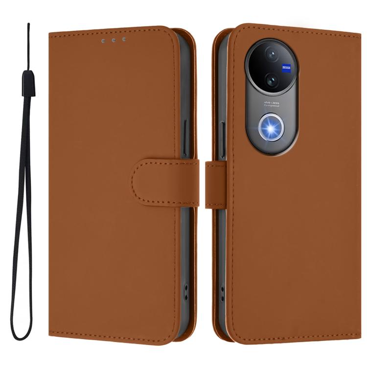 Skin Feel Solid Color Leather Phone Case with Lanyard, For vivo V50 Global