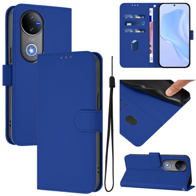 Skin Feel Solid Color Leather Phone Case with Lanyard, For vivo V50 Global