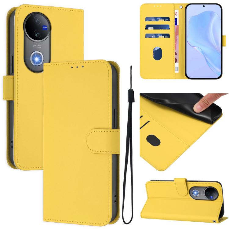 Skin Feel Solid Color Leather Phone Case with Lanyard, For vivo V50 Global