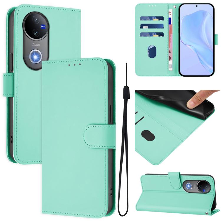 Skin Feel Solid Color Leather Phone Case with Lanyard, For vivo V50 Global