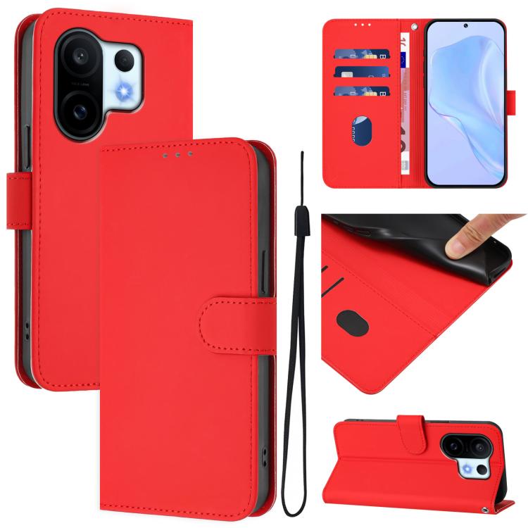 Skin Feel Solid Color Leather Phone Case with Lanyard, For vivo S30 Pro mini