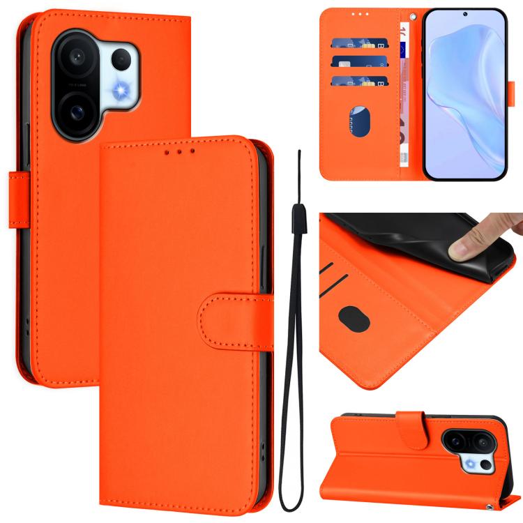 Skin Feel Solid Color Leather Phone Case with Lanyard, For vivo S30 Pro mini