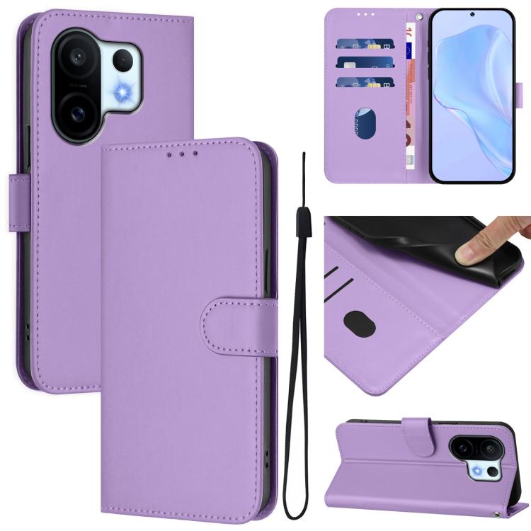 Skin Feel Solid Color Leather Phone Case with Lanyard, For vivo S30 Pro mini
